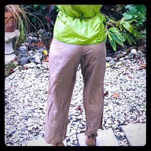 BASE sequined beige silk drawstring pants sz S New